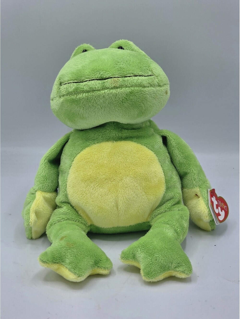 Ty Pluffies Ponds Frog Lovey Green Yellow Plush 11" Stuffed Animal Toy Toad 2007